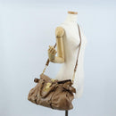 Miu Miu Hand Bag Leather 2way Beige Gold Auth 212421M-33