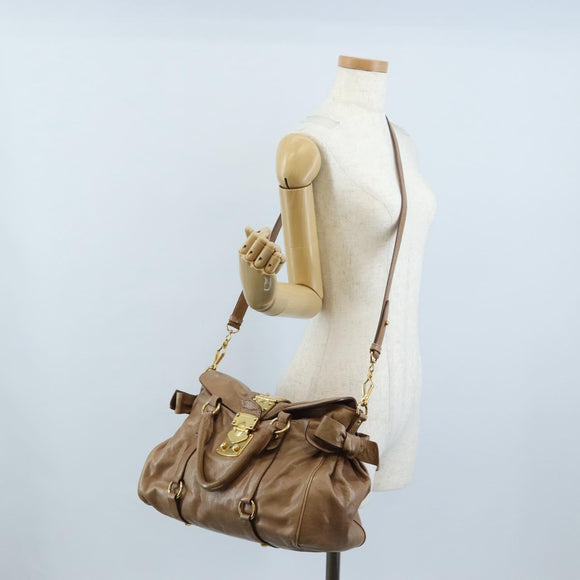Miu Miu Hand Bag Leather 2way Beige Gold Auth 212421M