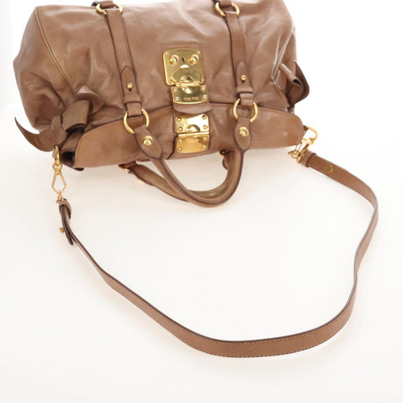 Miu Miu Hand Bag Leather 2way Beige Gold Auth 212421M