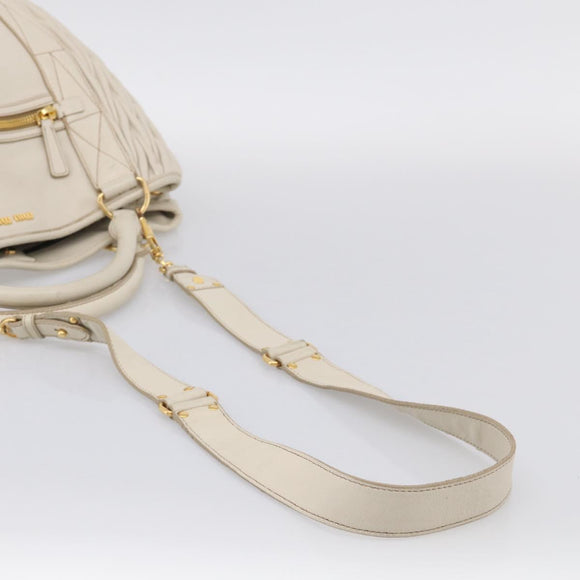 Miu Miu Hand Bag Leather 2way White Gold Auth 212422A