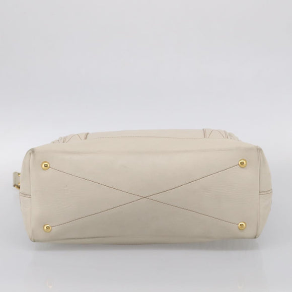 Miu Miu Hand Bag Leather 2way White Gold Auth 212422A