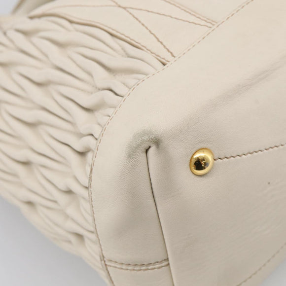 Miu Miu Hand Bag Leather 2way White Gold Auth 212422A