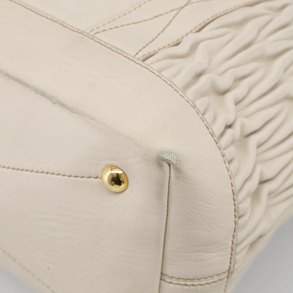 Miu Miu Hand Bag Leather 2way White Gold Auth 212422A