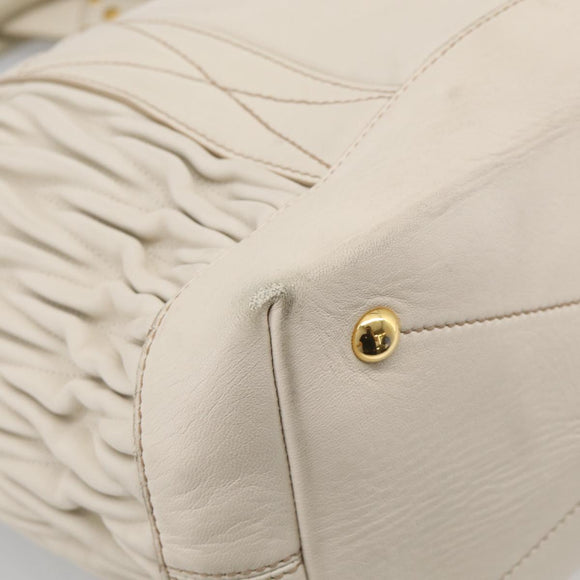 Miu Miu Hand Bag Leather 2way White Gold Auth 212422A