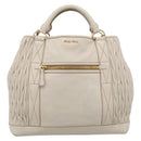 Miu Miu Hand Bag Leather 2way White Gold Auth 212422A-2
