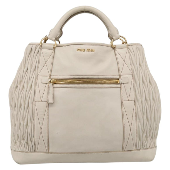 Miu Miu Hand Bag Leather 2way White Gold Auth 212422A