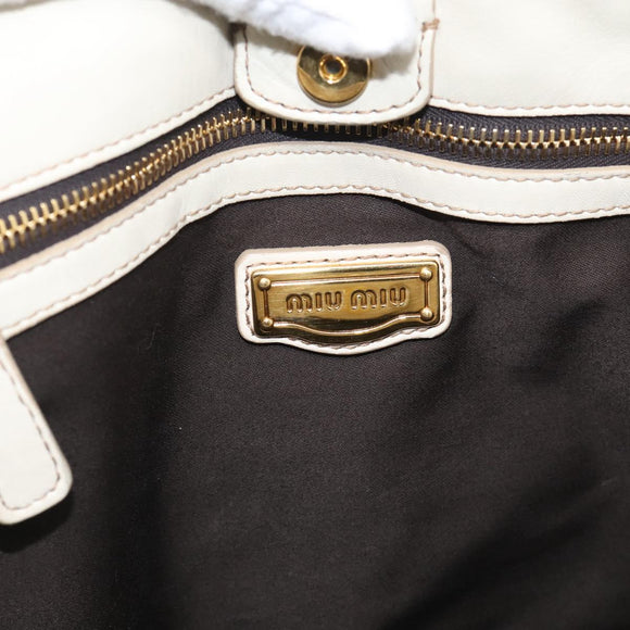 Miu Miu Hand Bag Leather 2way White Gold Auth 212422A