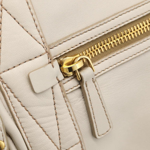 Miu Miu Hand Bag Leather 2way White Gold Auth 212422A