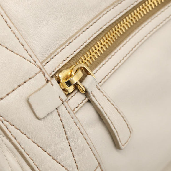 Miu Miu Hand Bag Leather 2way White Gold Auth 212422A
