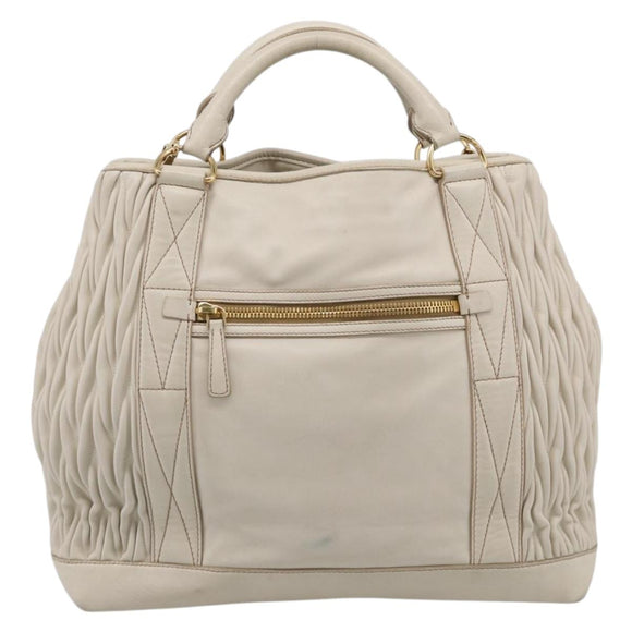Miu Miu Hand Bag Leather 2way White Gold Auth 212422A
