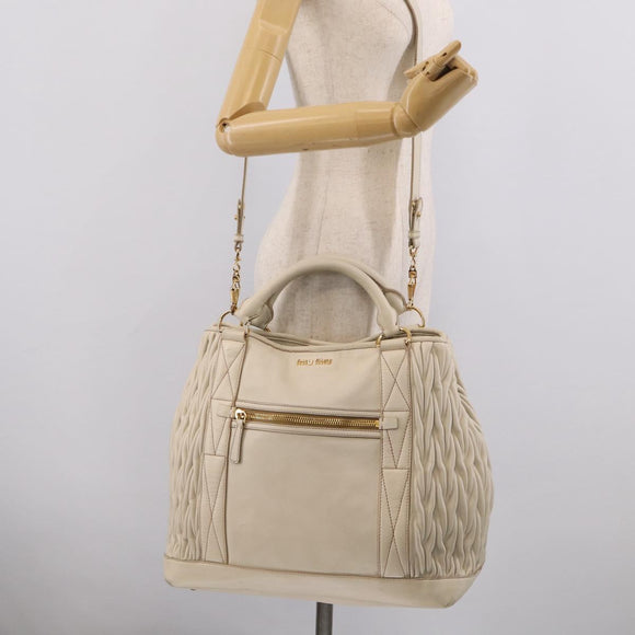 Miu Miu Hand Bag Leather 2way White Gold Auth 212422A