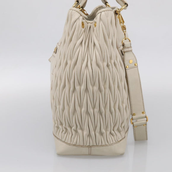 Miu Miu Hand Bag Leather 2way White Gold Auth 212422A