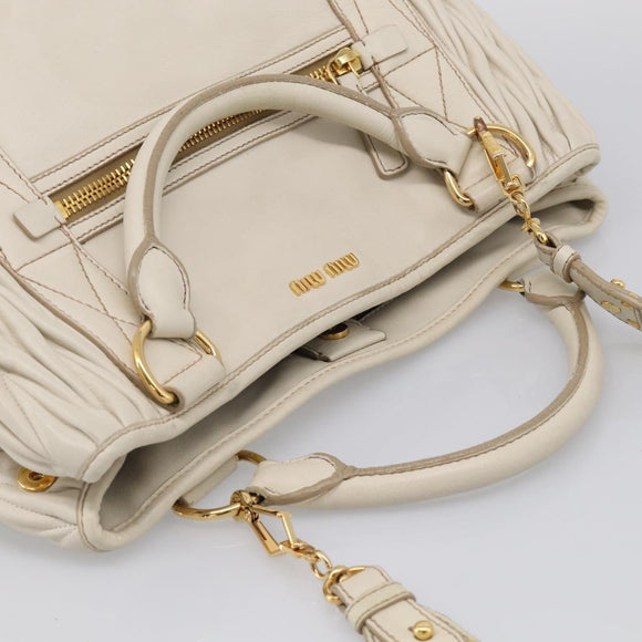 Miu Miu Hand Bag Leather 2way White Gold Auth 212422A
