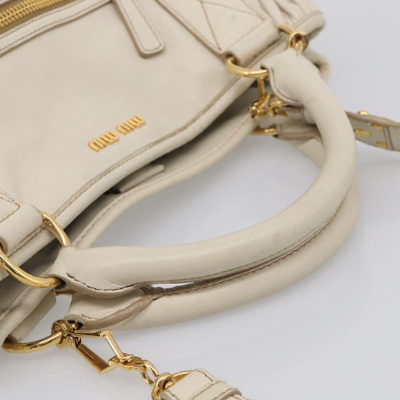 Miu Miu Hand Bag Leather 2way White Gold Auth 212422A