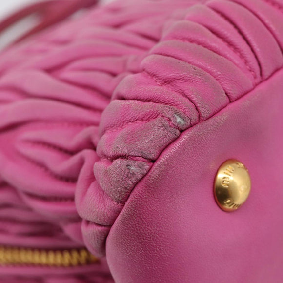 Miu Miu Matelasse Hand Bag Leather 2way Pink Gold Auth 212423M