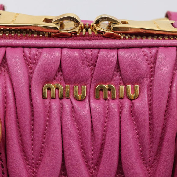Miu Miu Matelasse Hand Bag Leather 2way Pink Gold Auth 212423M