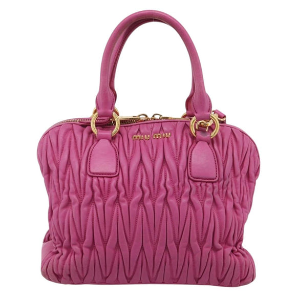 Miu Miu Matelasse Hand Bag Leather 2way Pink Gold Auth 212423M