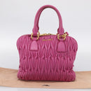Miu Miu Matelasse Hand Bag Leather 2way Pink Gold Auth 212423M-12