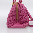 Miu Miu Matelasse Hand Bag Leather 2way Pink Gold Auth 212423M-3