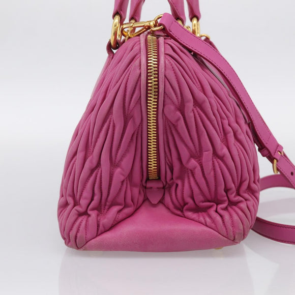 Miu Miu Matelasse Hand Bag Leather 2way Pink Gold Auth 212423M