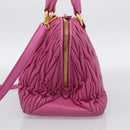 Miu Miu Matelasse Hand Bag Leather 2way Pink Gold Auth 212423M-4