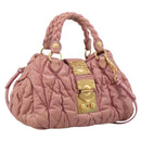 Miu Miu Matelasse Hand Bag Leather 2way Pink Gold Auth 212425A-1