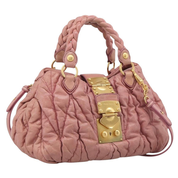 Miu Miu Matelasse Hand Bag Leather 2way Pink Gold Auth 212425A