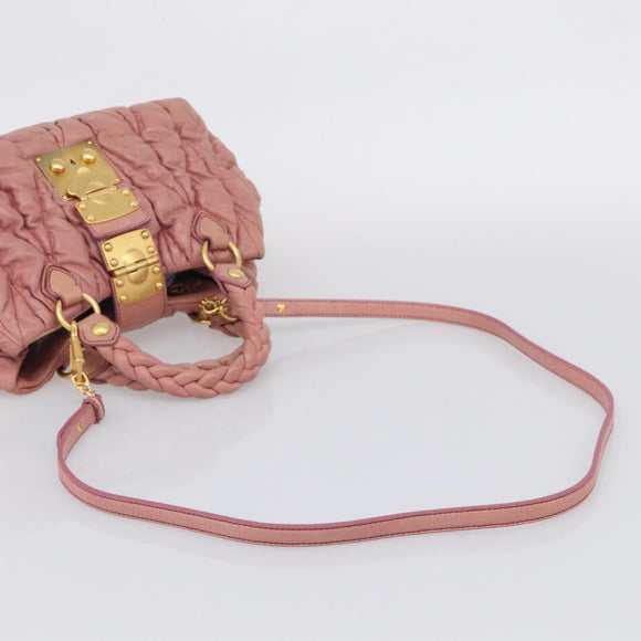 Miu Miu Matelasse Hand Bag Leather 2way Pink Gold Auth 212425A