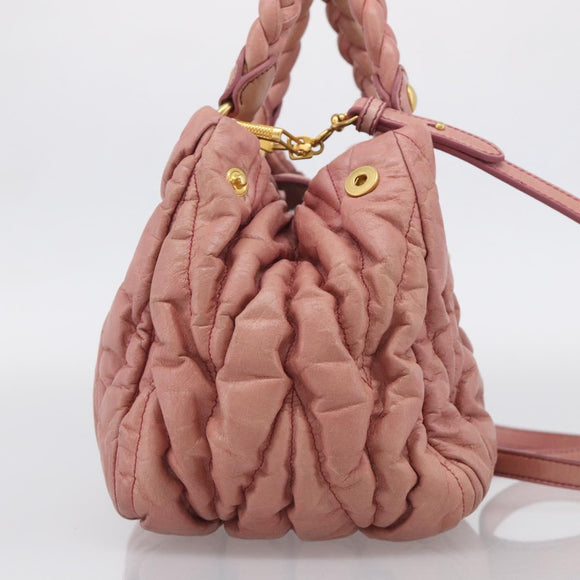 Miu Miu Matelasse Hand Bag Leather 2way Pink Gold Auth 212425A