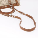Miu Miu Hand Bag leather Straw 2way Beige Silver Auth 212426M-11