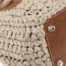 Miu Miu Hand Bag leather Straw 2way Beige Silver Auth 212426M-16