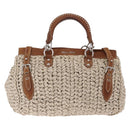 Miu Miu Hand Bag leather Straw 2way Beige Silver Auth 212426M-2