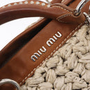 Miu Miu Hand Bag leather Straw 2way Beige Silver Auth 212426M-20