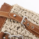 Miu Miu Hand Bag leather Straw 2way Beige Silver Auth 212426M-21
