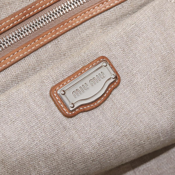 Miu Miu Hand Bag leather Straw 2way Beige Silver Auth 212426M