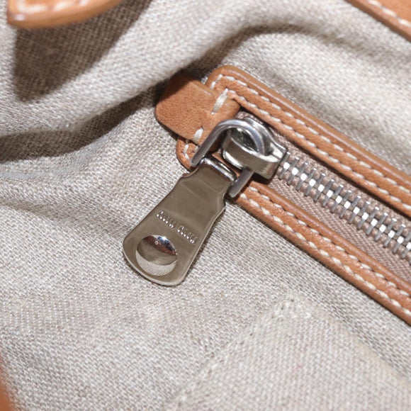 Miu Miu Hand Bag leather Straw 2way Beige Silver Auth 212426M