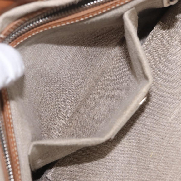 Miu Miu Hand Bag leather Straw 2way Beige Silver Auth 212426M