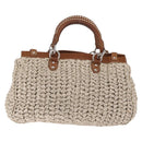 Miu Miu Hand Bag leather Straw 2way Beige Silver Auth 212426M-3
