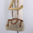 Miu Miu Hand Bag leather Straw 2way Beige Silver Auth 212426M-31