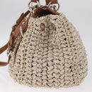 Miu Miu Hand Bag leather Straw 2way Beige Silver Auth 212426M-4