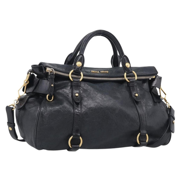 Miu Miu Hand Bag Leather 2way Black Gold Auth 212428M