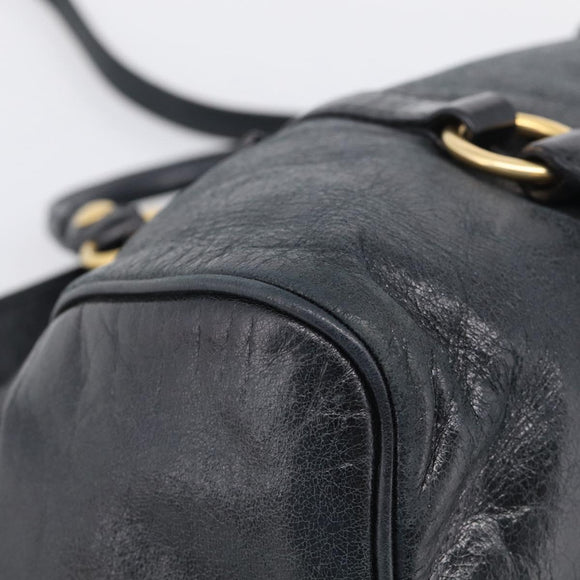Miu Miu Hand Bag Leather 2way Black Gold Auth 212428M