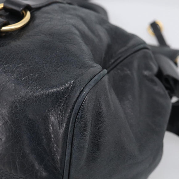 Miu Miu Hand Bag Leather 2way Black Gold Auth 212428M