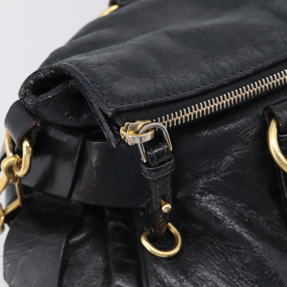 Miu Miu Hand Bag Leather 2way Black Gold Auth 212428M