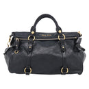 Miu Miu Hand Bag Leather 2way Black Gold Auth 212428M-2