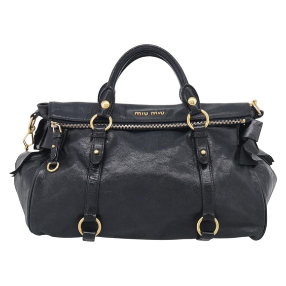 Miu Miu Hand Bag Leather 2way Black Gold Auth 212428M