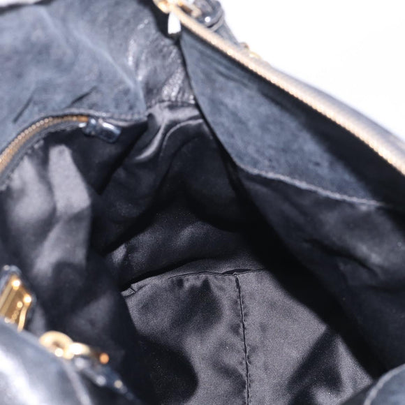Miu Miu Hand Bag Leather 2way Black Gold Auth 212428M