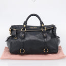 Miu Miu Hand Bag Leather 2way Black Gold Auth 212428M-29