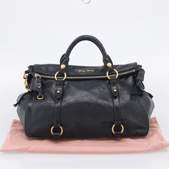 Miu Miu Hand Bag Leather 2way Black Gold Auth 212428M
