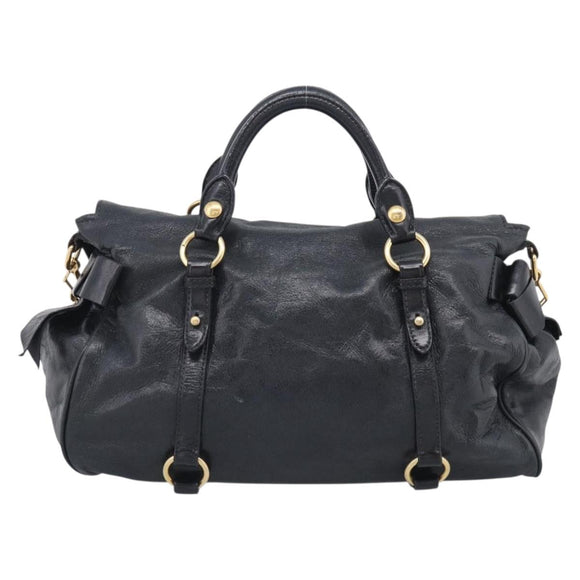 Miu Miu Hand Bag Leather 2way Black Gold Auth 212428M